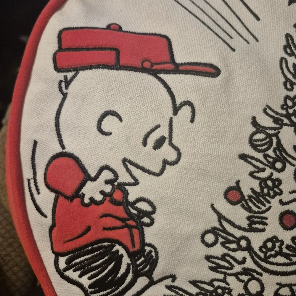 Peanuts Holiday Pillow Red and White Festive Design
